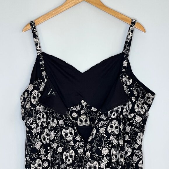 Torrid Skater Mini Dress Skull Roses Black White Cotton Blend Spaghetti Strap 20 - Picture 8 of 10